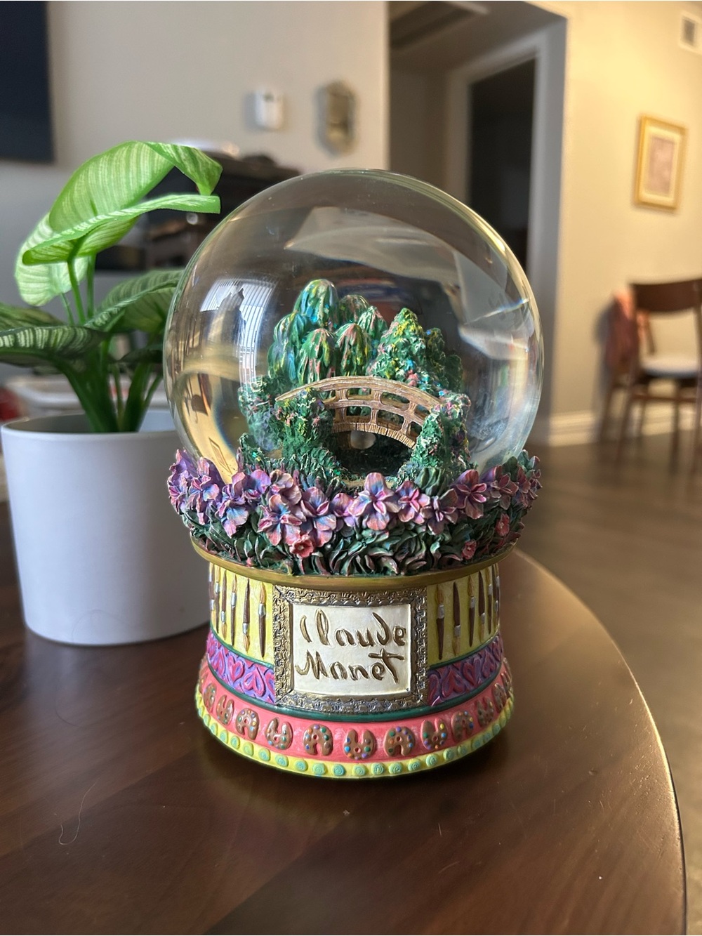 Claude Monet Snow Globe with Floral Base - Multicolor